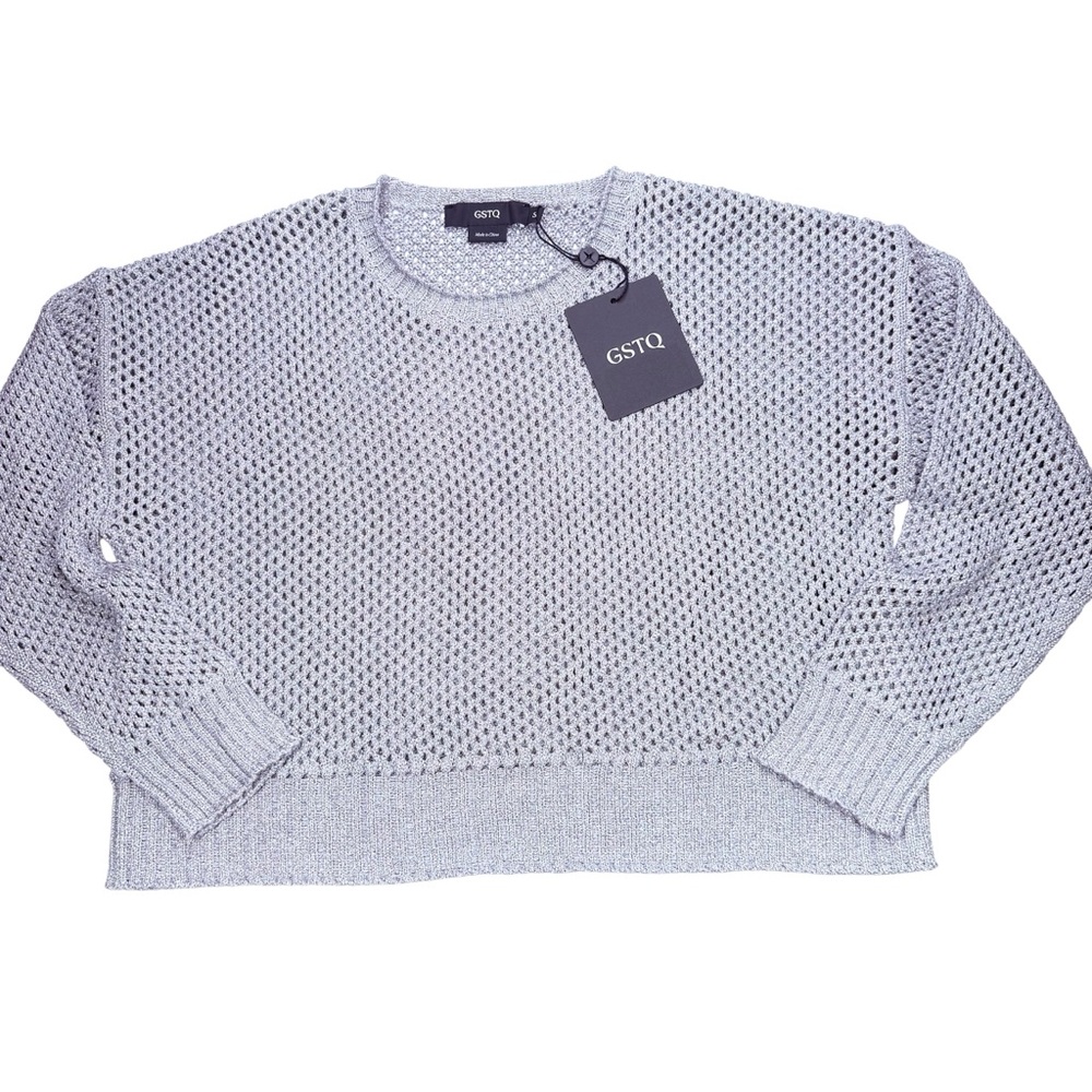 GSTQ Light Gray Open-Knit Crewneck Sweater